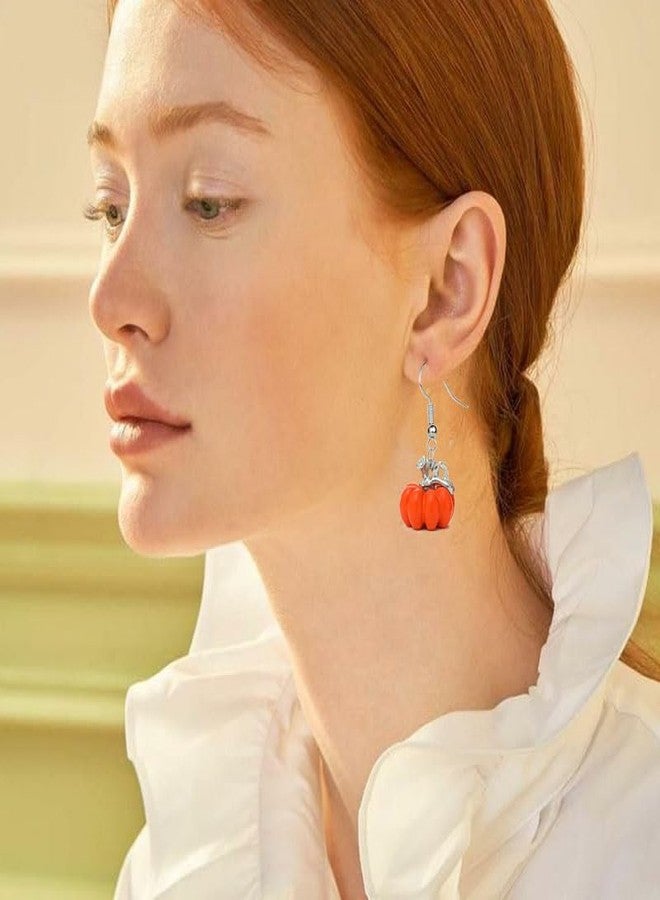 WCRAZYE Pumpkin Necklace Earrings Set for Women Unique Small Pumpkin Halloween Costumes Necklace Earrings Fall Autumn Pumpkin Earrings,Thanksgiving Day Jewelry (Orange) - Image 2
